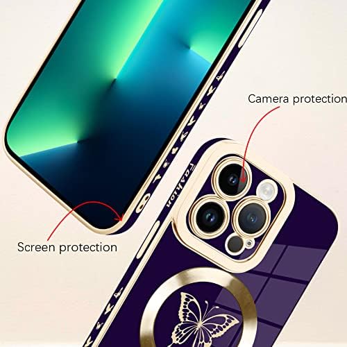 Bonoma לאייפון 13 Pro Max Case [תמיכה ב- Magsafe] דפוס פרפר ציפוי מגנטי מגן מסך מגן יוקרה מארז אלגנטי